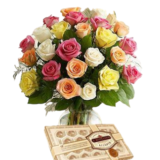 25 colorful roses with chokolates | Flower Delivery Perm